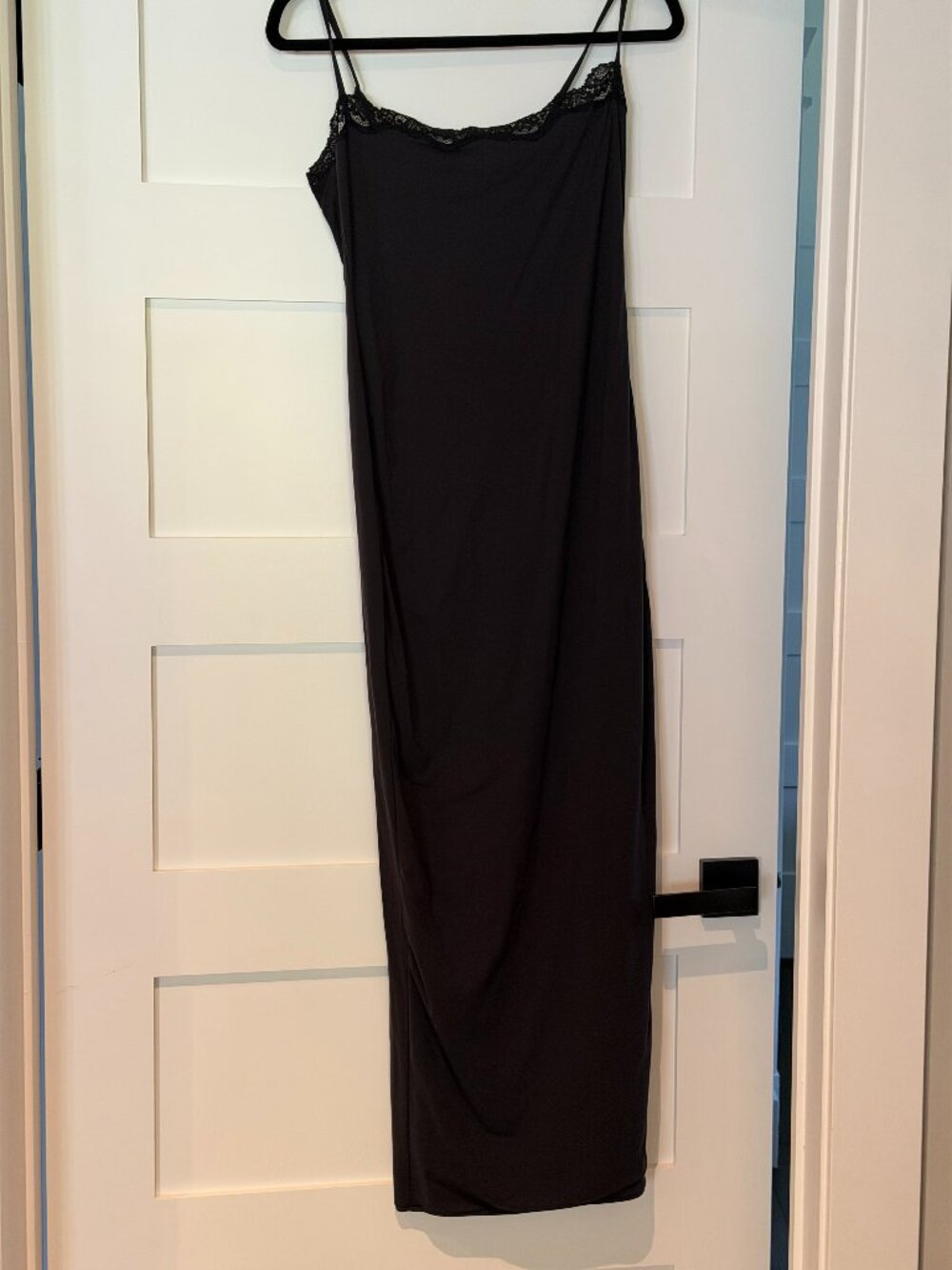 SKIMS Fits Everybody Lace Slip Maxi Dress Onyx Black Size Large NWT